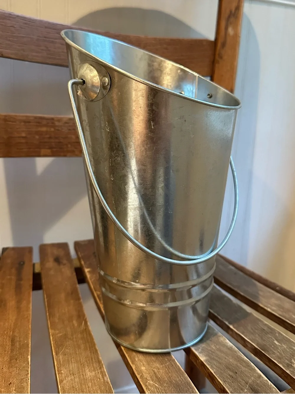 Galvanized • slanted bucket with handle • wall vase